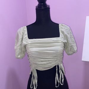 Womens green xs crop top/tie up shirt